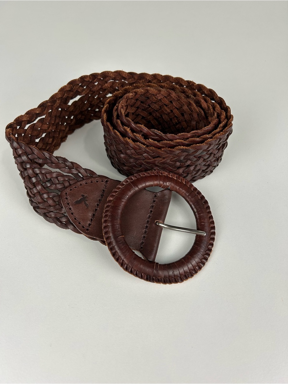American Eagle Outfitters Braided Leather Belt in Dark Brown with Round Buckle - Picture 2 of 6